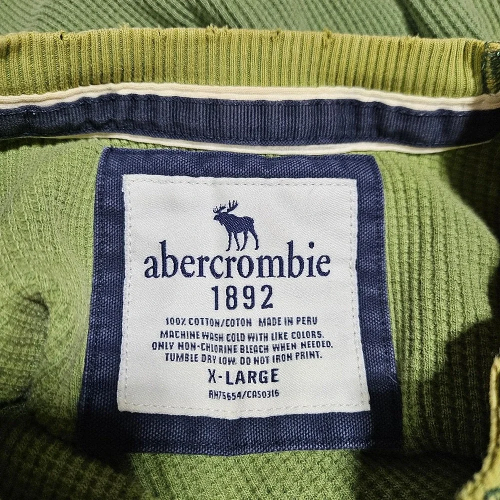 VTG Y2K Abercrombie Kids‎ Waffle Knit Thermal Boys XL Distressed Raw Hem Grunge